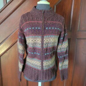 Willi Smith Collection Womens Wool Zip-Up Cardigan Sweater - S - Maroon & Multic